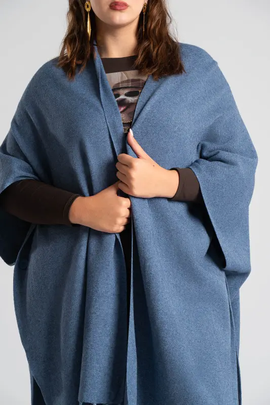 Poncho Asymmetrical Fringes Solid Color
