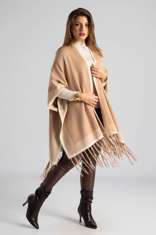 Poncho Two-Color Fringed Finish