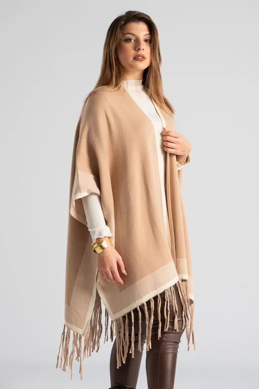 Poncho Two-Color Fringed Finish