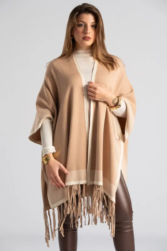 Poncho Two-Color Fringed Finish