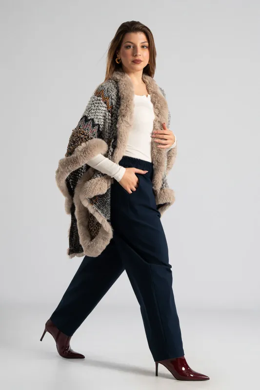 Πόντσο Πλεκτό Γούνινες Λεπτομέρειες