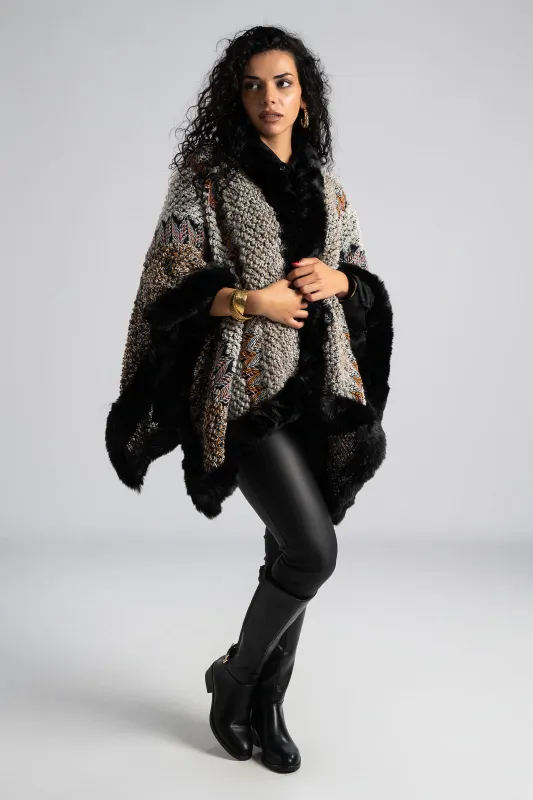 Πόντσο Πλεκτό Γούνινες Λεπτομέρειες