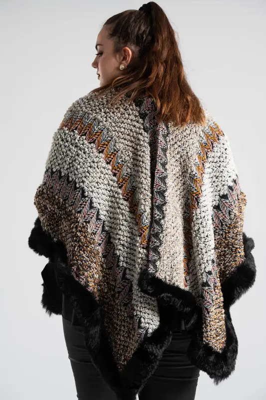 Πόντσο Πλεκτό Γούνινες Λεπτομέρειες