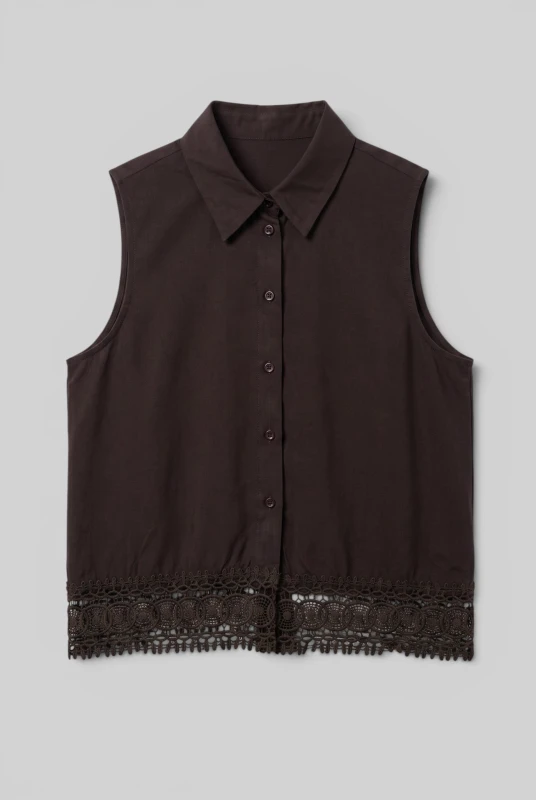 Shirt Sleeveless Lace Trim
