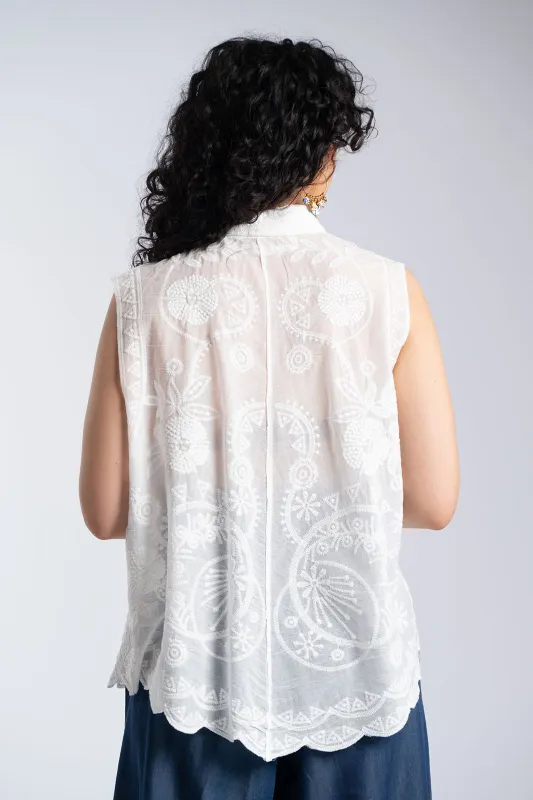 Πουκάμισο Αμάνικο Κεντημένες Λεπτομέρειες