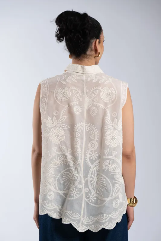 Sleeveless Shirt Embroidered Details