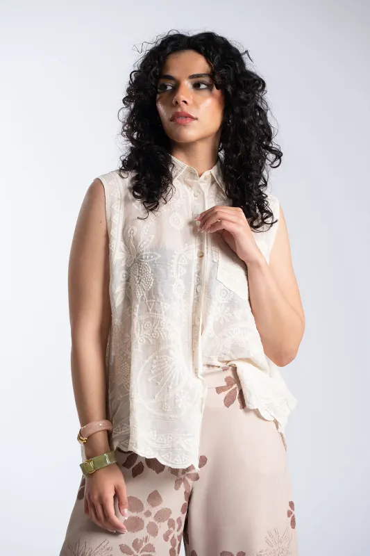 Πουκάμισο Αμάνικο Κεντημένες Λεπτομέρειες