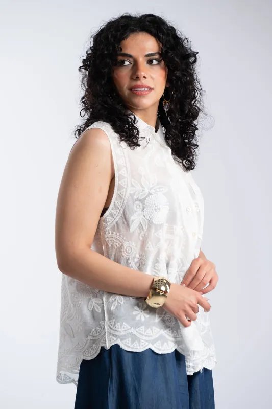 Πουκάμισο Αμάνικο Κεντημένες Λεπτομέρειες