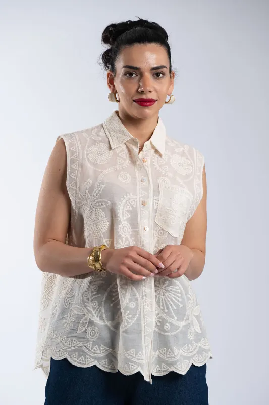 Sleeveless Shirt Embroidered Details