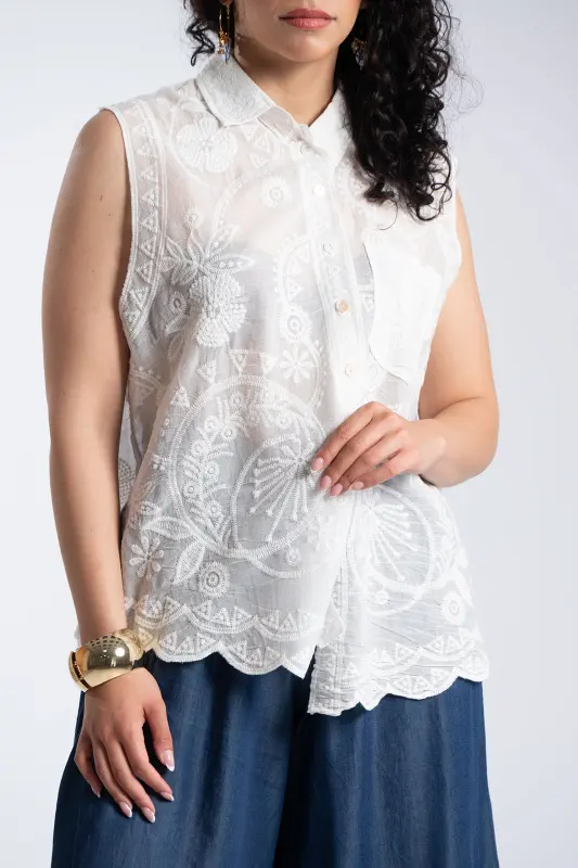 Πουκάμισο Αμάνικο Κεντημένες Λεπτομέρειες