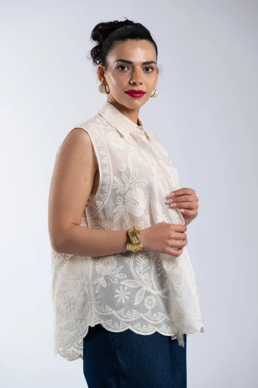 Sleeveless Shirt Embroidered Details