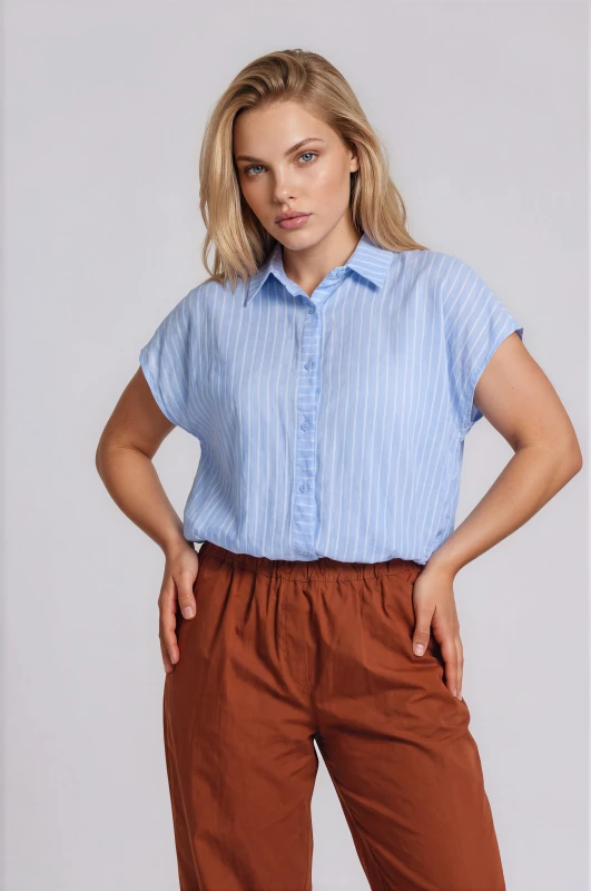Sleeveless Striped Shirt Balloon Hem