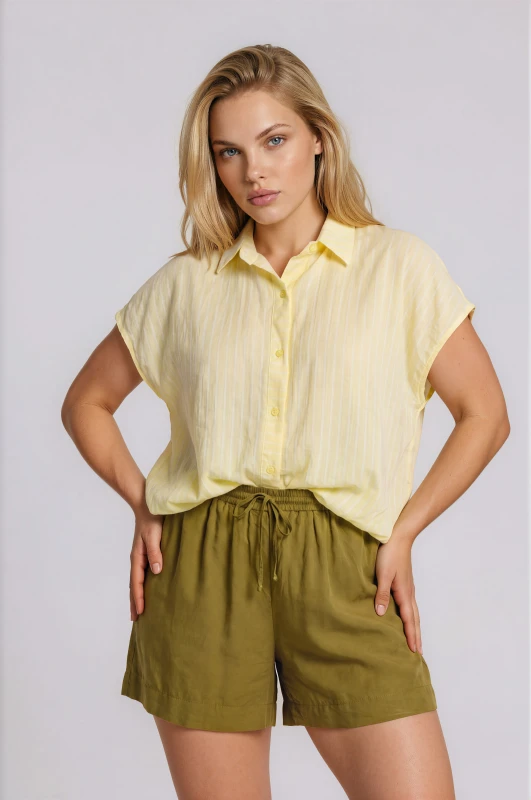 Sleeveless Striped Shirt Balloon Hem