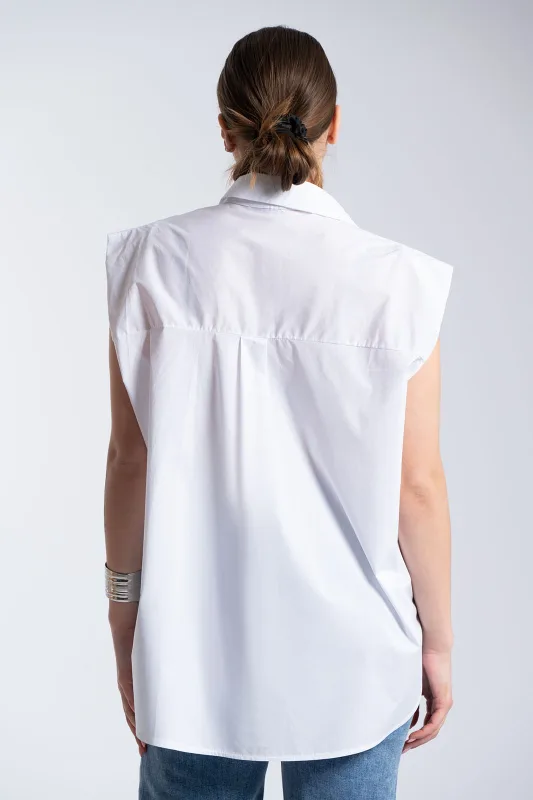 Πουκάμισο Αμάνικο Βαμβακερό Στρας Λουλούδια