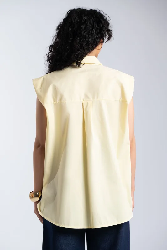 Sleeveless Cotton Shirt Rhinestone Flowers 