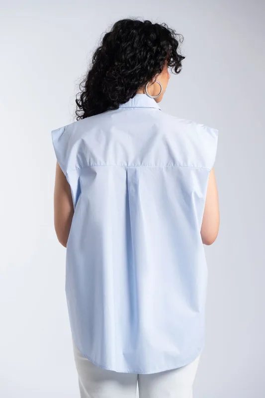 Sleeveless Cotton Shirt Rhinestone Flowers 