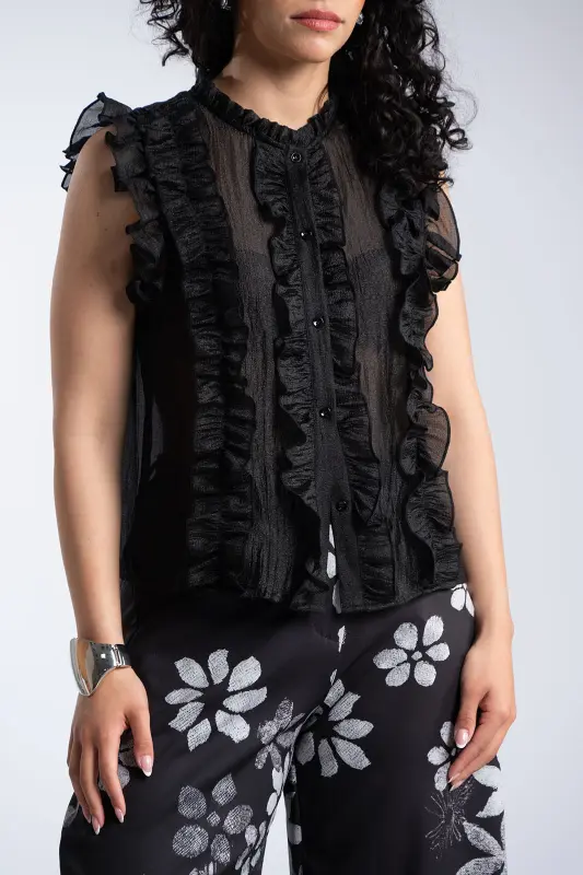 Sleeveless Shirt Ruffles