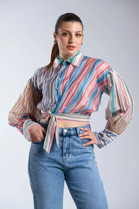 Πουκάμισο Crop Ριγέ