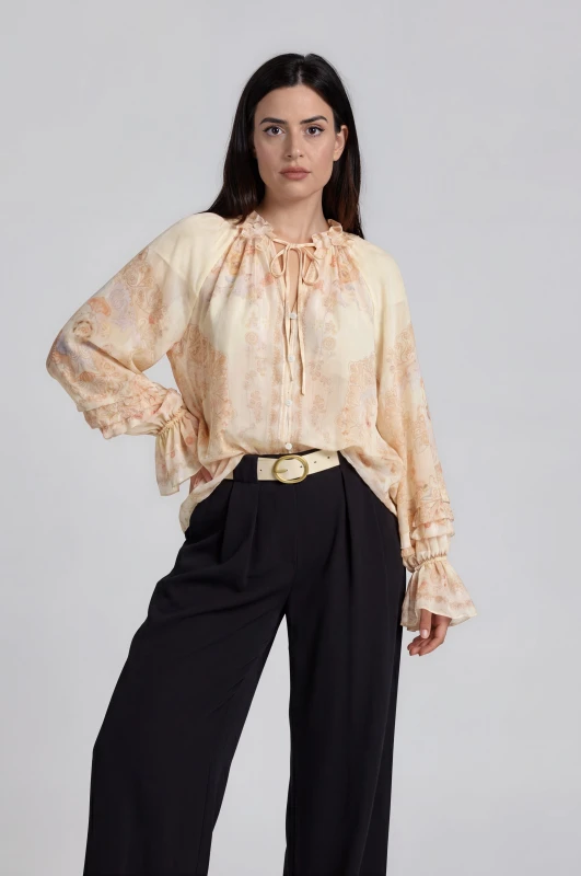Embroidered Shirt Ruffles Details