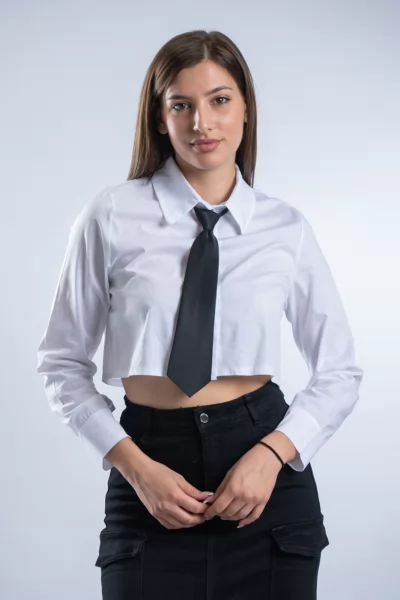 Πουκάμισο Γραβάτα Μαύρη Crop Λευκό