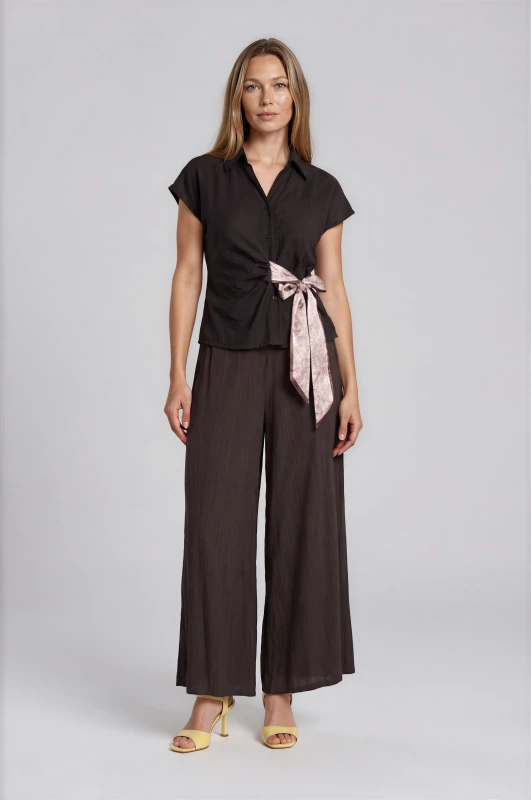 Wrap-around Shirt with Tie Scarf 
