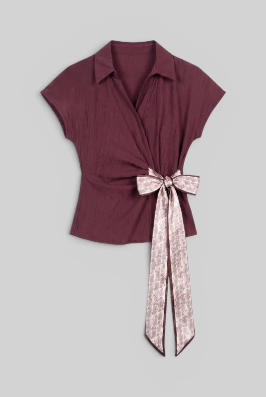 Wrap-around Shirt with Tie Scarf 