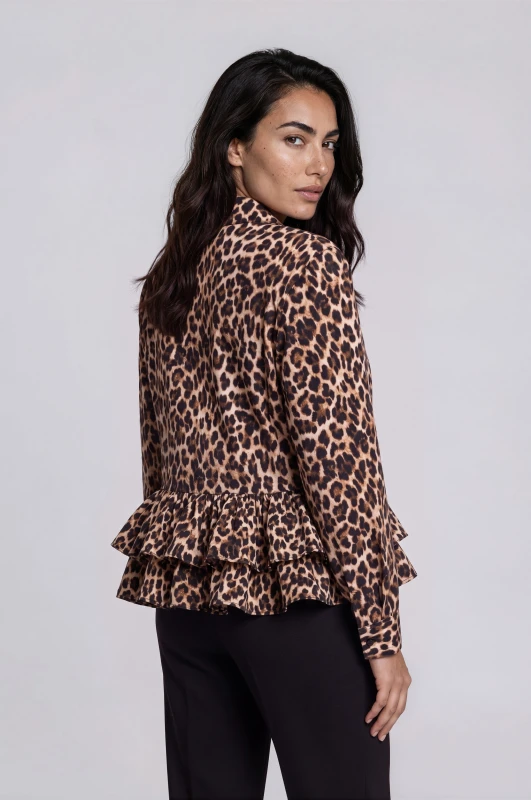 Shirt Leopard-Print Ruffles Hem
