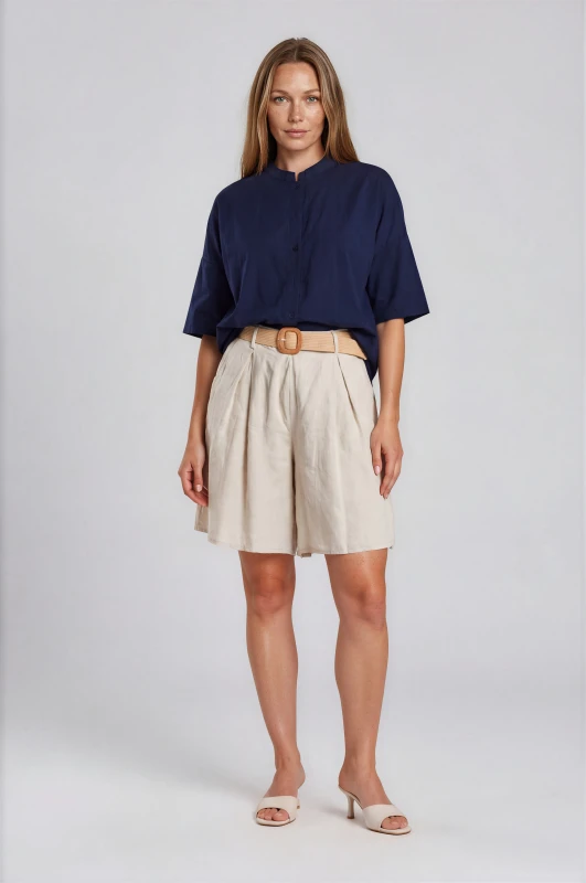Shirt Mao Neck Short Sleeves 