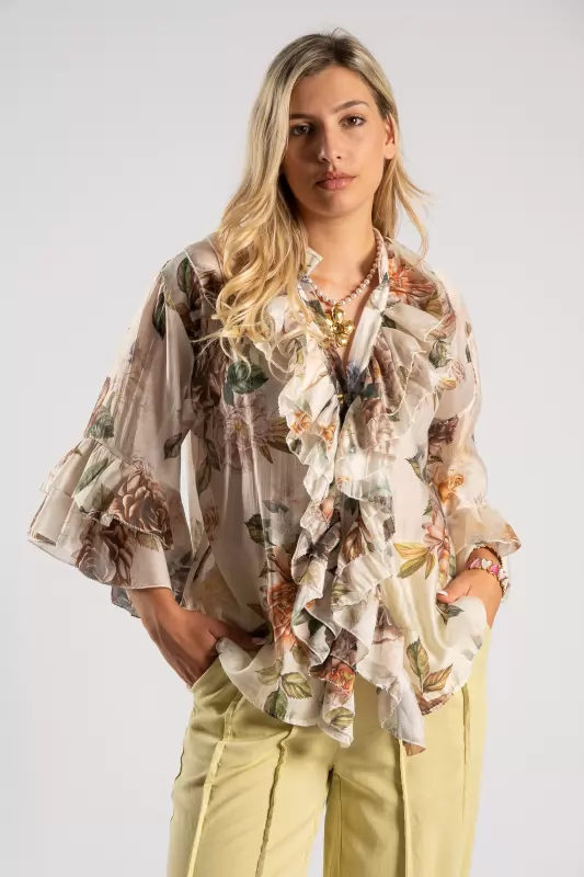 Shirt Mao Volan Roses
