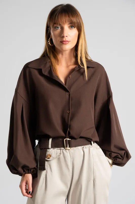 Shirt Solid Color Balloon Sleeve 