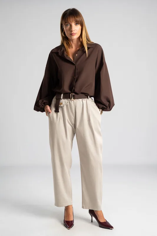 Shirt Solid Color Balloon Sleeve 