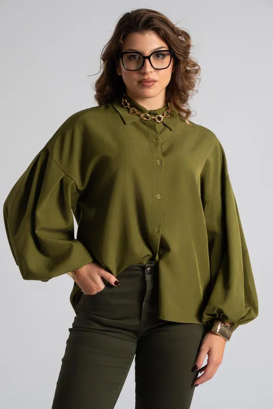 Shirt Solid Color Balloon Sleeve 