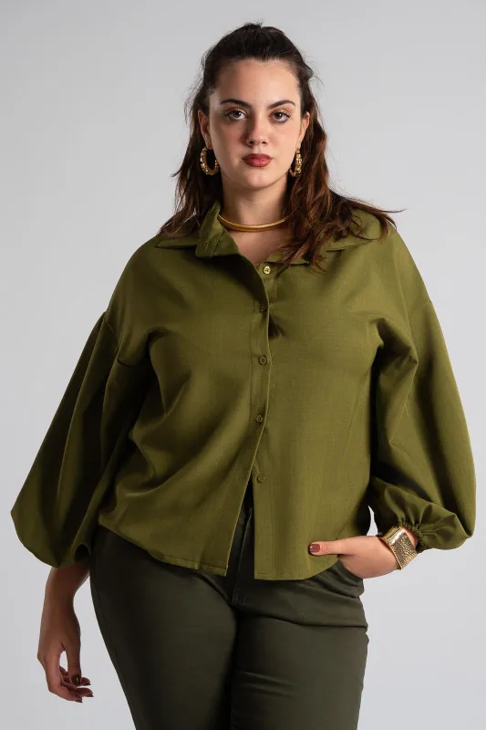 Shirt Solid Color Balloon Sleeve 