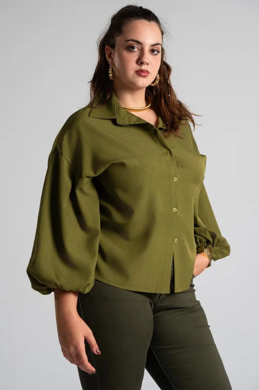 Shirt Solid Color Balloon Sleeve 