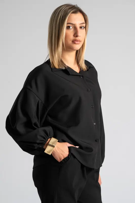 Shirt Solid Color Balloon Sleeve 