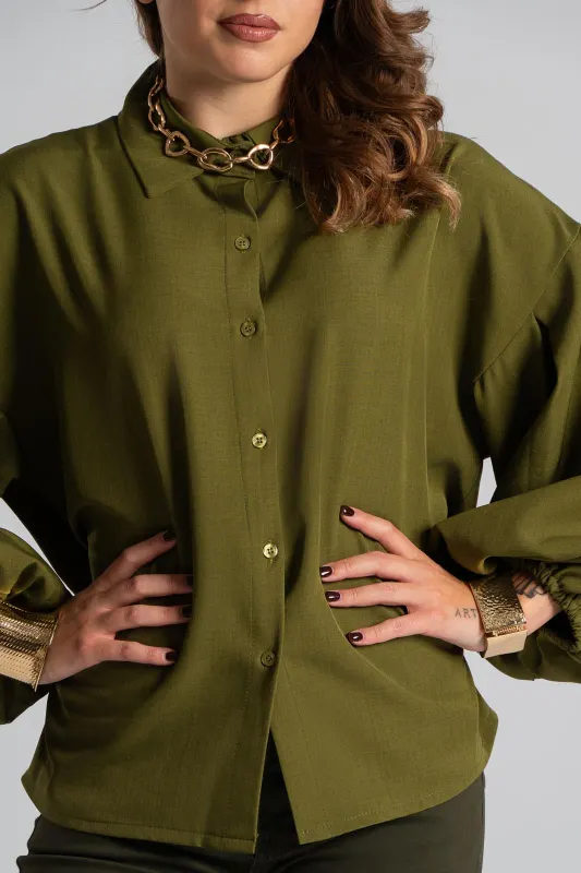 Shirt Solid Color Balloon Sleeve 