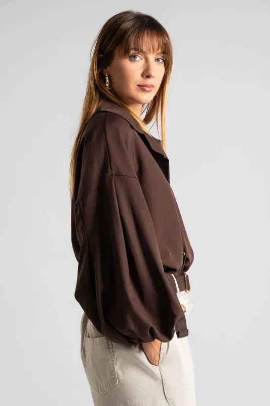 Shirt Solid Color Balloon Sleeve 