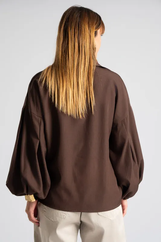 Shirt Solid Color Balloon Sleeve 