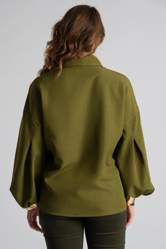 Shirt Solid Color Balloon Sleeve 