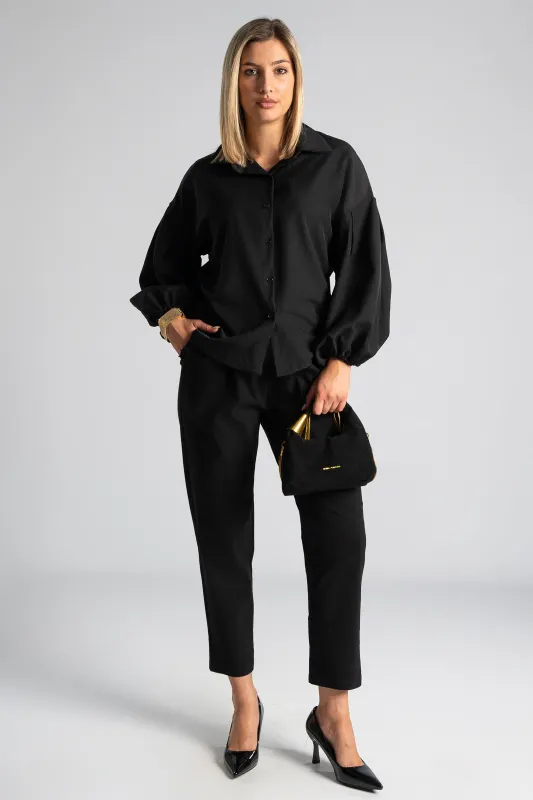 Shirt Solid Color Balloon Sleeve 