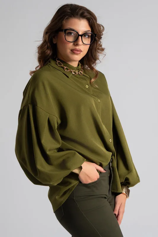 Shirt Solid Color Balloon Sleeve 