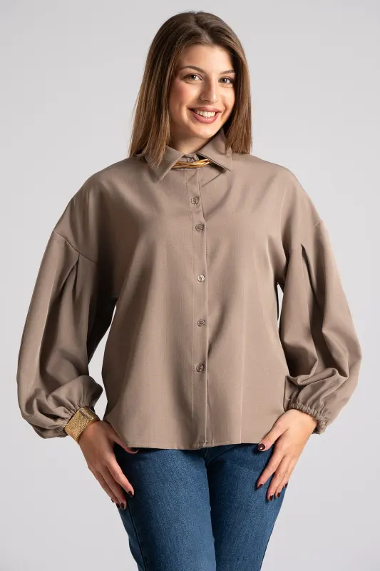 Shirt Solid Color Balloon Sleeve 