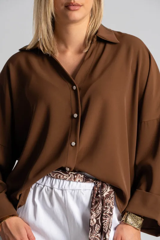 Shirt Solid Color Sleeves Lapel
