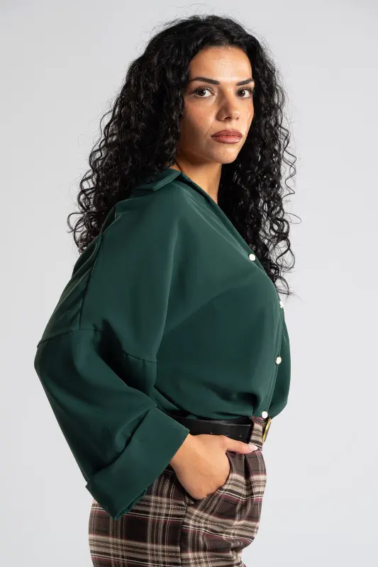 Shirt Solid Color Sleeves Lapel