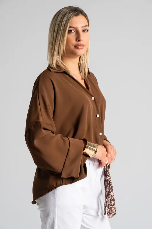 Shirt Solid Color Sleeves Lapel