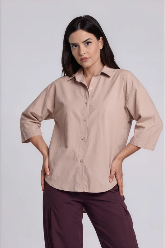 Shirt Solid-Color with 3/4-Length Sleeves