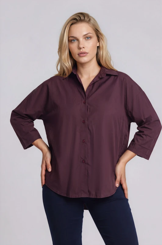 Shirt Solid-Color with 3/4-Length Sleeves