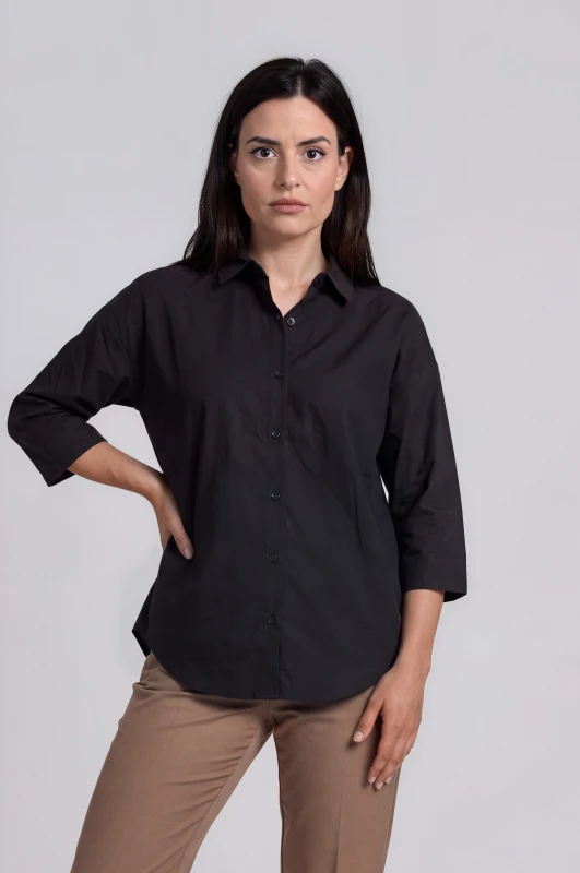 Shirt Solid-Color with 3/4-Length Sleeves