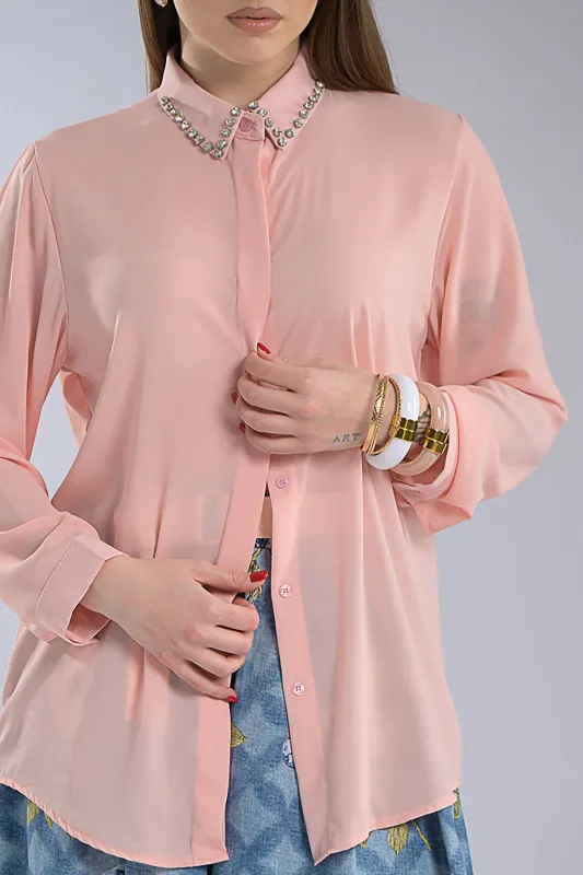 Πουκάμισο Μονόχρωμο Στρας Γιακάς