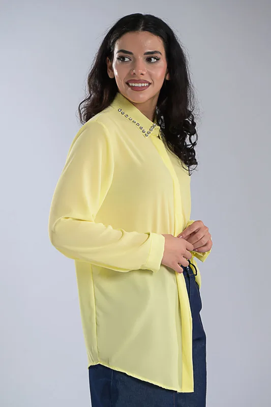 Πουκάμισο Μονόχρωμο Στρας Γιακάς